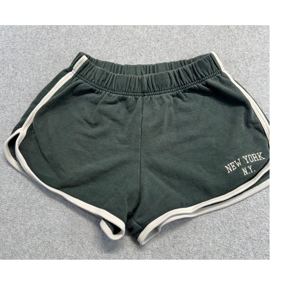 Brandy Melville New York NY Women Green Dolphin Sweat Shorts White Trim Y2K Soft